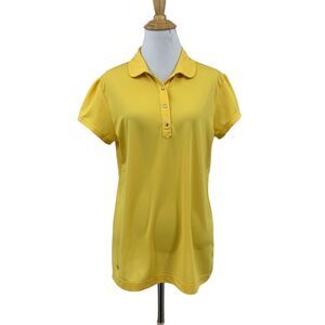 Daily Sports Polo Shirt Womens L Yellow Stretch Collared Snap Button Troon Club